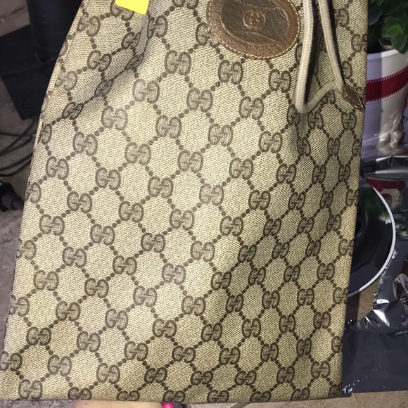 AUTHENTIC VINTAGE COATED CANVAS GUCCI DRAWSTRING BAG - Picture 5 of 17